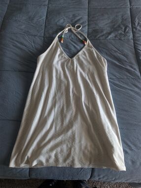 White Halter Bathing Suit Cover Up with Beaded Ties